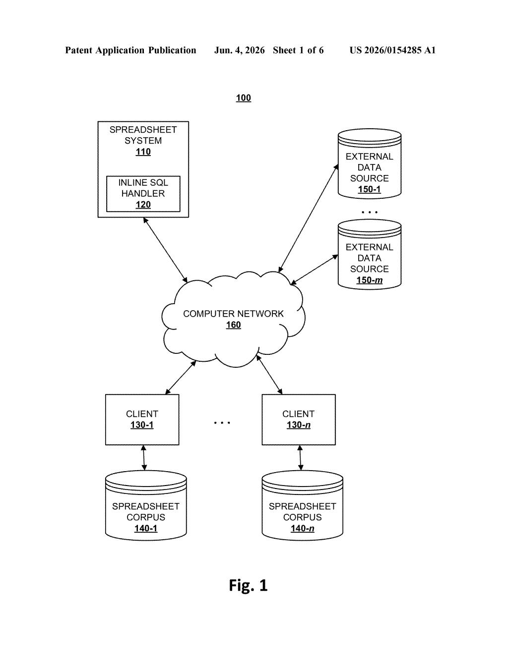 Google Patent: SQL Queries Inside Spreadsheet Cells — figure from US 2026/0154285 A1