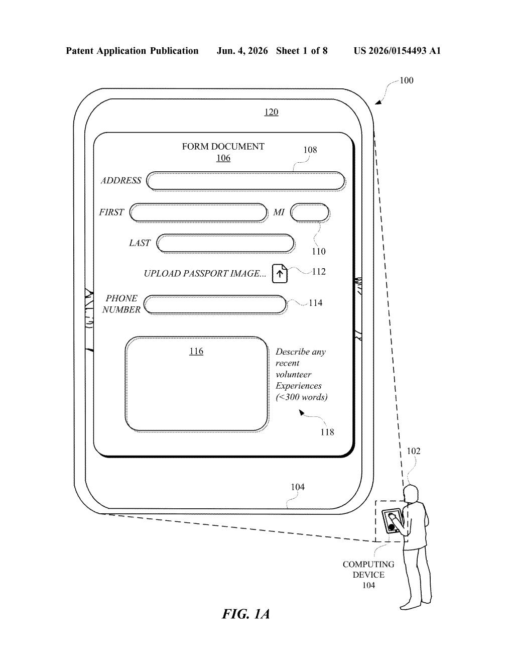 Google Patent: AI That Auto-Fills Forms Within Rules — figure from US 2026/0154493 A1