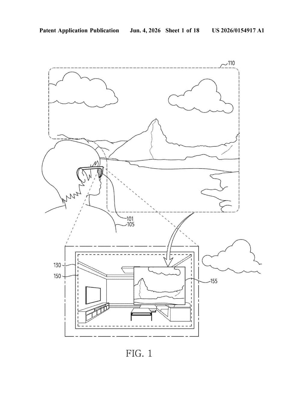 Samsung Patent: AR Depth-Aware Virtual Object Display — figure from US 2026/0154917 A1