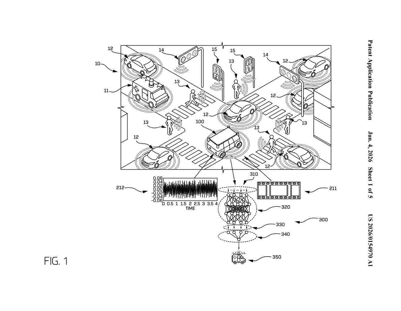 Zoox Patent: Audio-Visual Emergency Vehicle Detection — figure from US 2026/0154970 A1