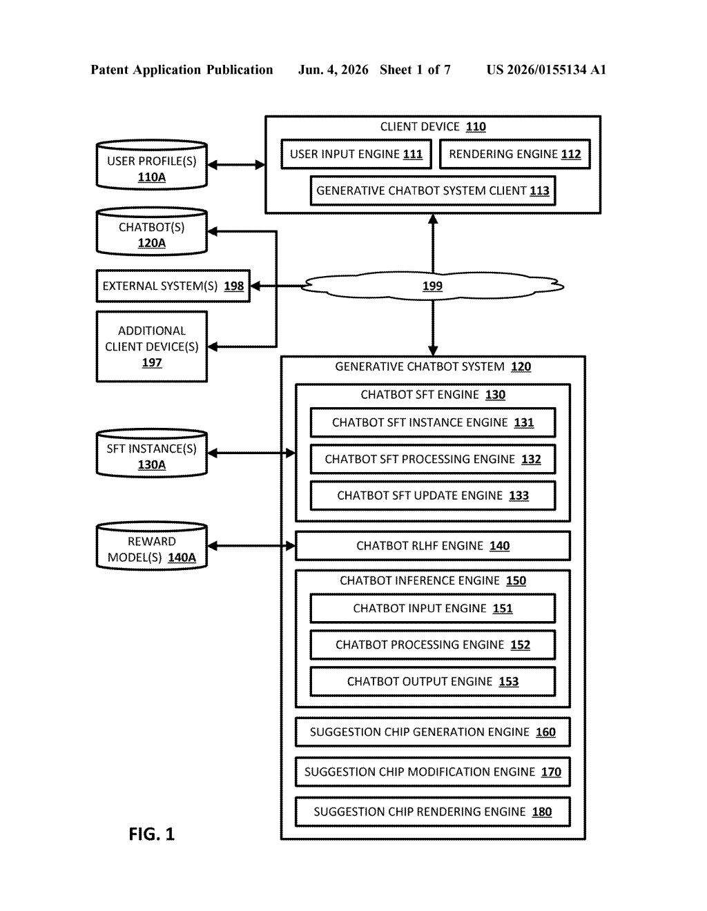 Google Patent: AI Chatbot Suggestion Chips for Phone Calls — figure from US 2026/0155134 A1