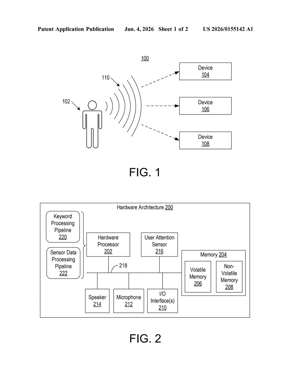 AMD Patent: Multi-Keyword + Attention Wake Word System — figure from US 2026/0155142 A1