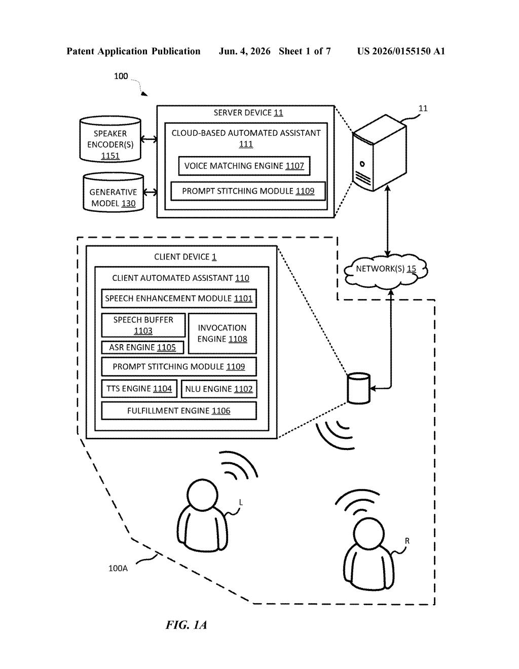 Google Patent: Multi-User AI Assistant Recognition — figure from US 2026/0155150 A1