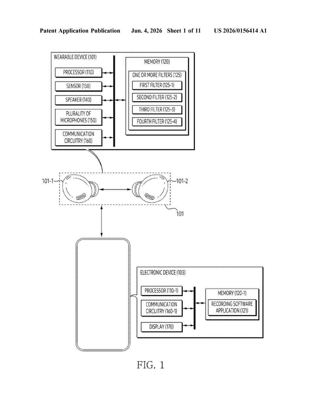 Samsung Patent: Earbuds That Record Two Users at Once — figure from US 2026/0156414 A1