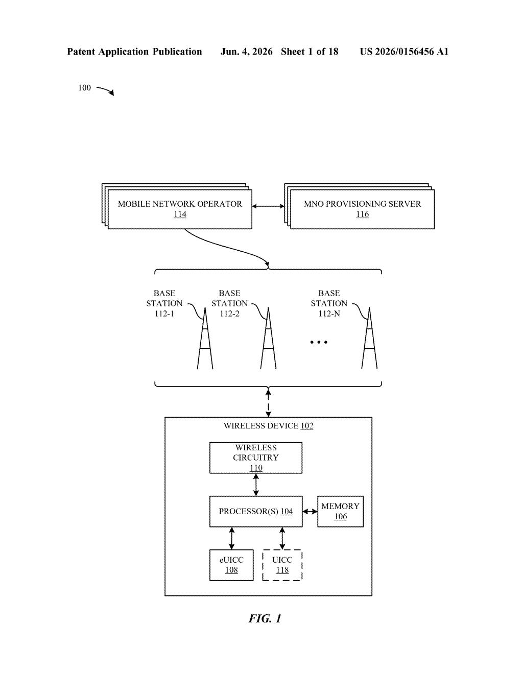 Apple Patent: Dynamic Bootstrap eSIM Management Explained — figure from US 2026/0156456 A1