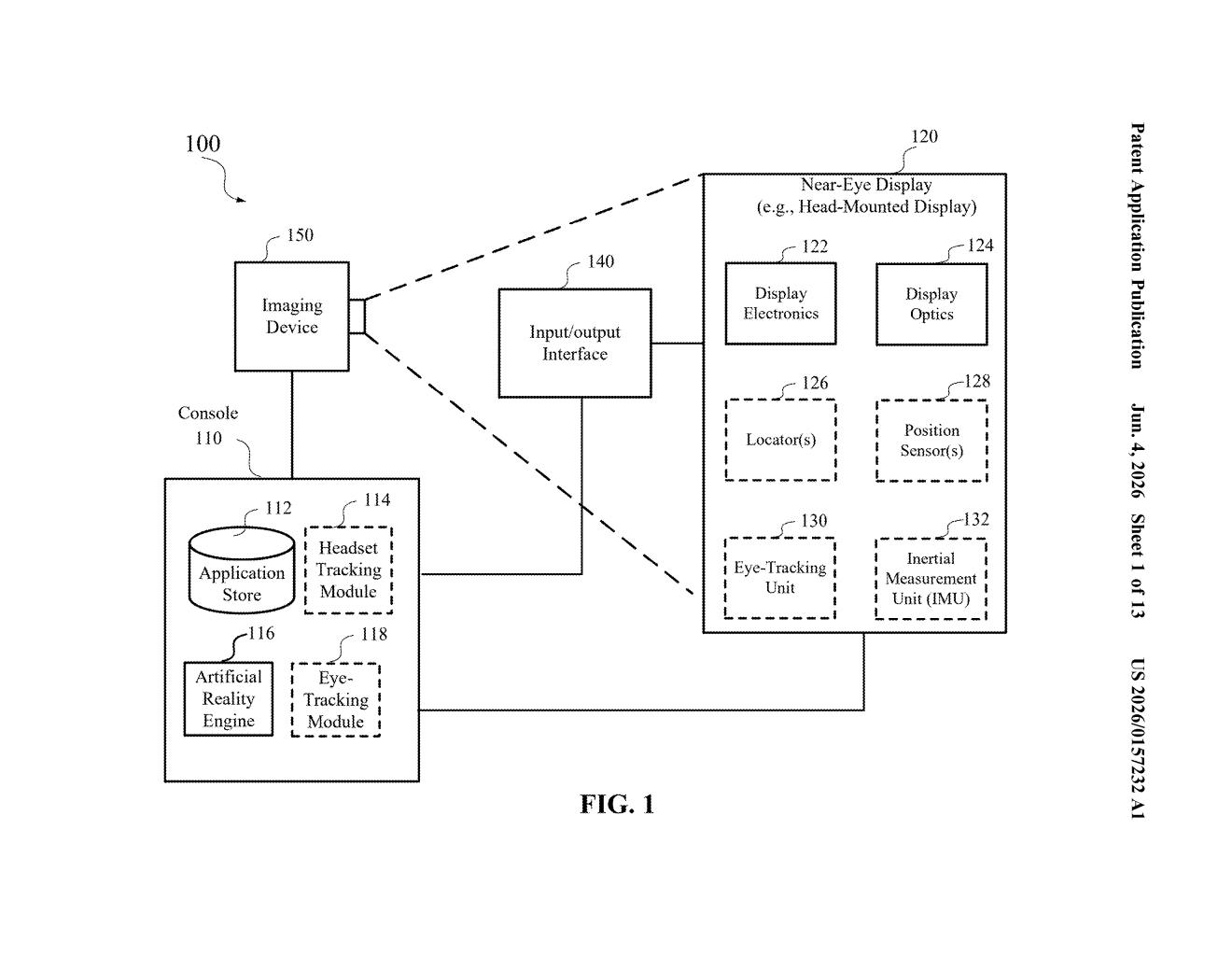 Meta Patent: Tiled Display for Wider AR/VR Field of View — figure from US 2026/0157232 A1