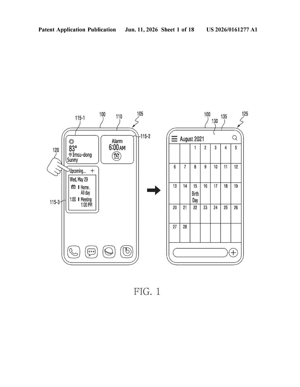 Samsung Patent: Auto-Expanding Widgets on Your Screen — figure from US 2026/0161277 A1