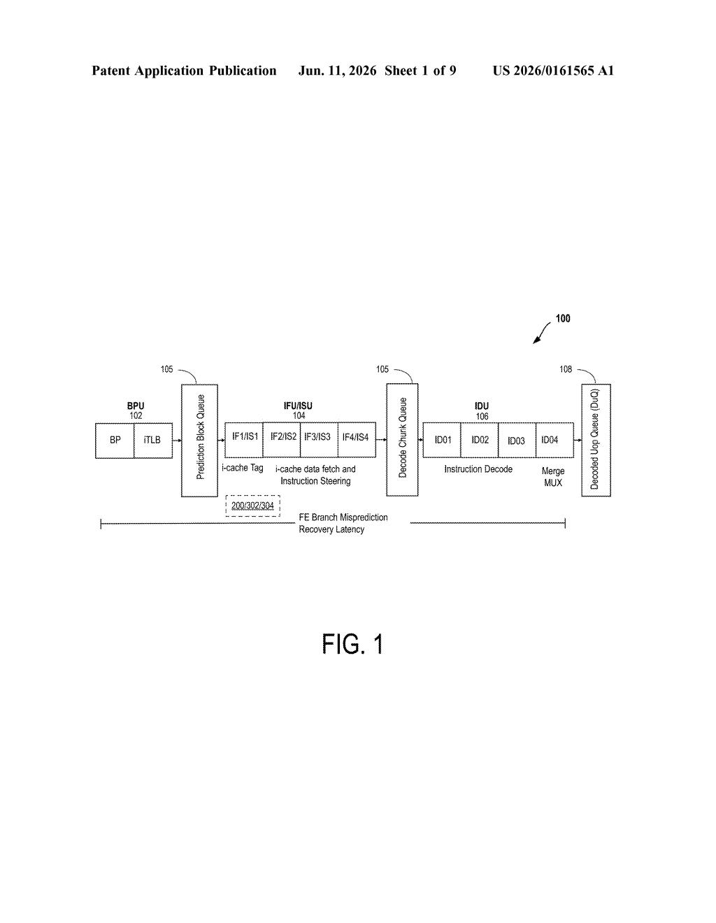 Intel Patent: Recovery Path Cache for Mispredicted Branches — figure from US 2026/0161565 A1