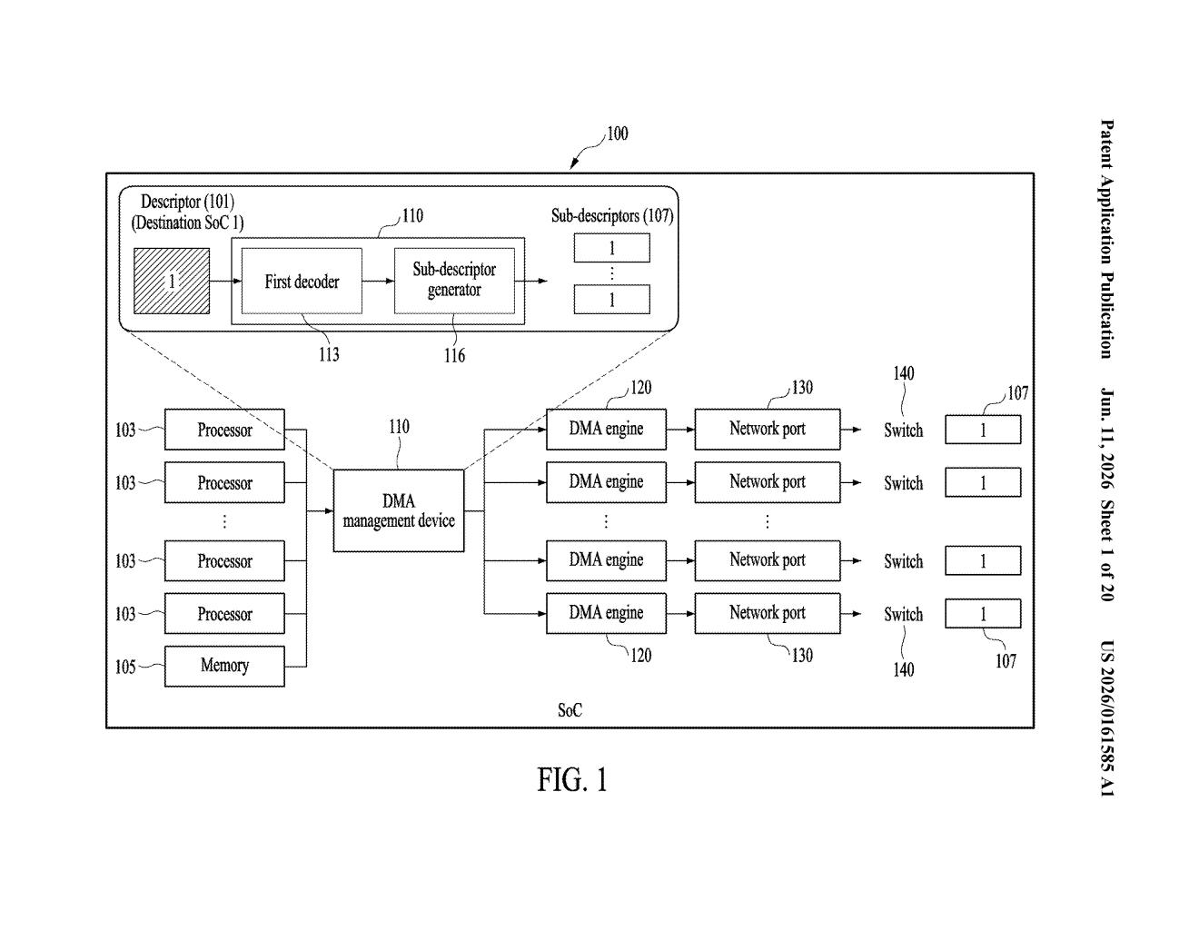 Samsung Patent: Parallel DMA Management for Shared Memory — figure from US 2026/0161585 A1