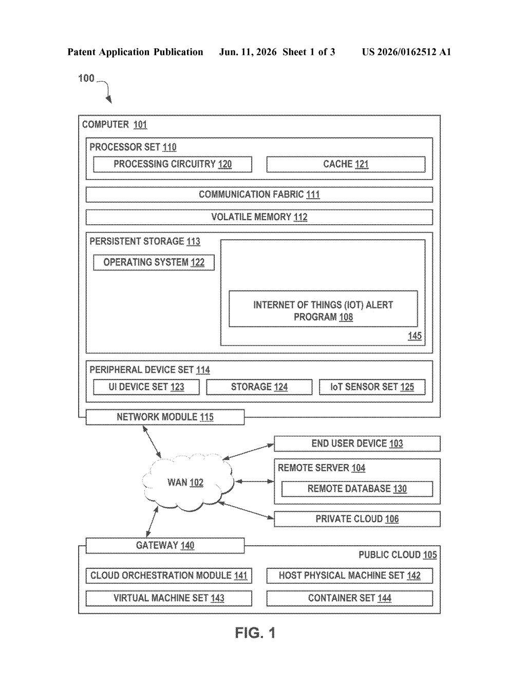 IBM Patent: IoT Fire Alert System with Dynamic Overlays — figure from US 2026/0162512 A1