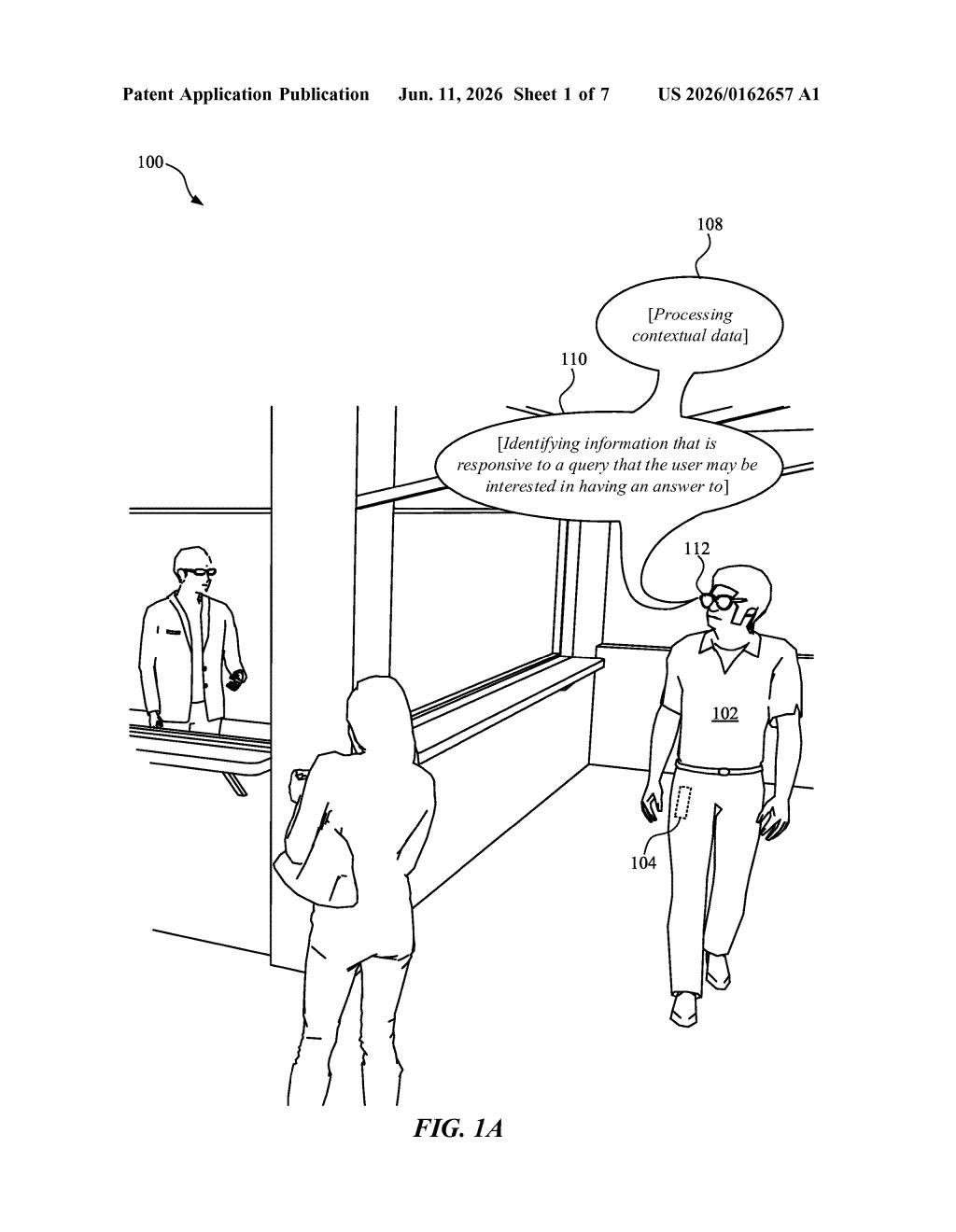 Google Patent: AI That Finishes Your Sentences via Earbuds — figure from US 2026/0162657 A1
