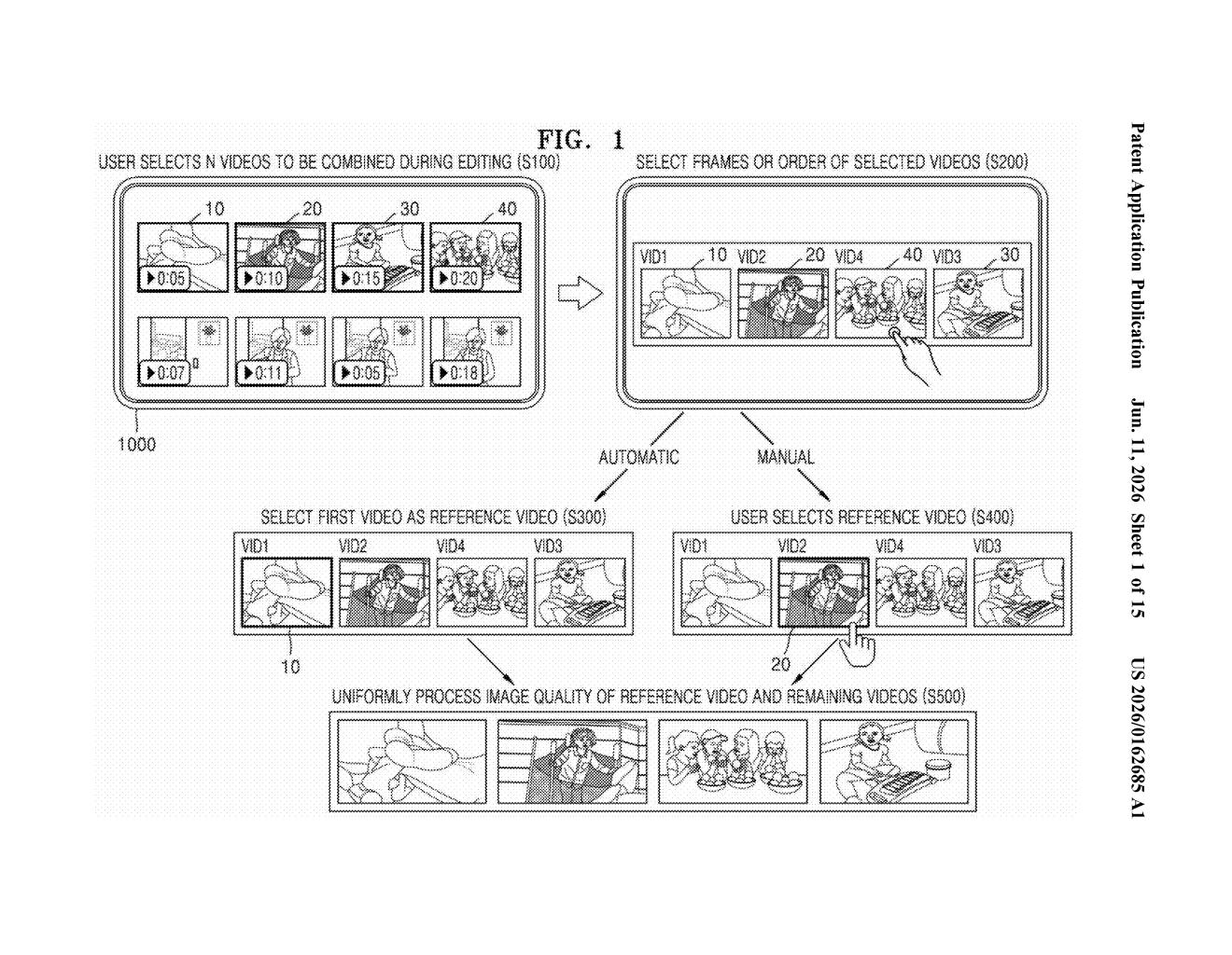 Samsung Patent: Auto-Match Video Quality in Edits — figure from US 2026/0162685 A1