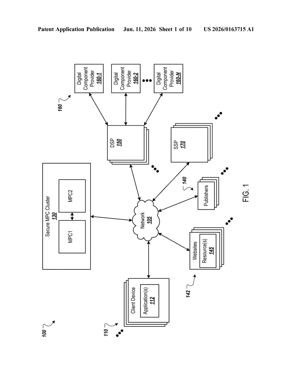 Google Patent: Privacy-Safe Ad Auctions via Multi-Party Computation — figure from US 2026/0163715 A1