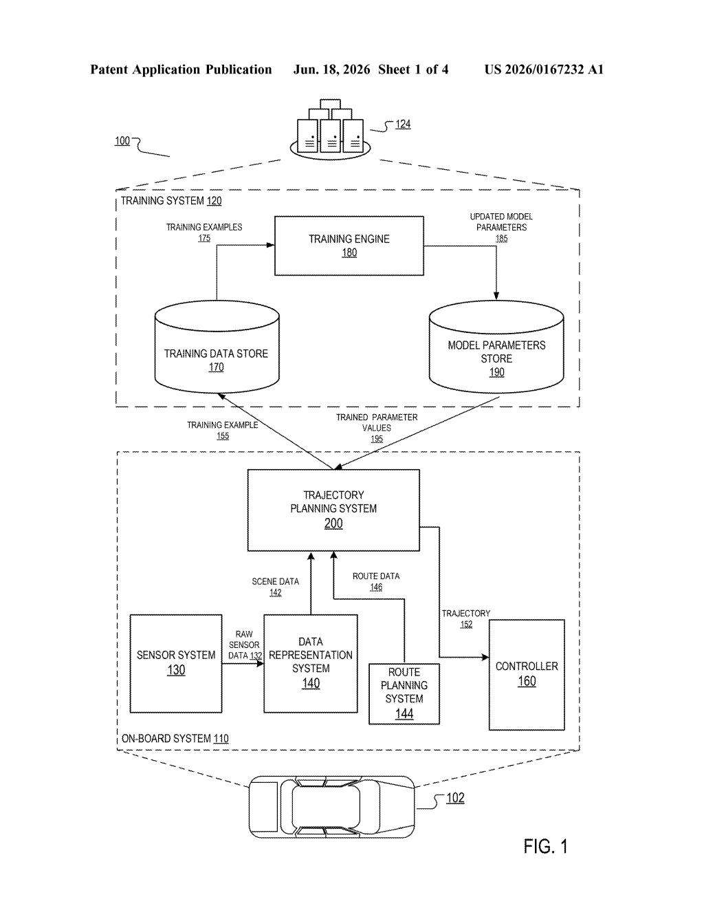 Waymo Patent: One AI Model Plans Its Own Route and Predicts Other Drivers — figure from US 2026/0167232 A1