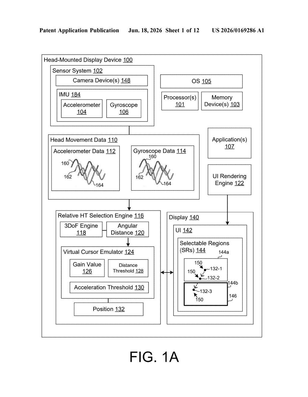 Google Patent: Head-Movement Cursor Control for AR Glasses — figure from US 2026/0169286 A1