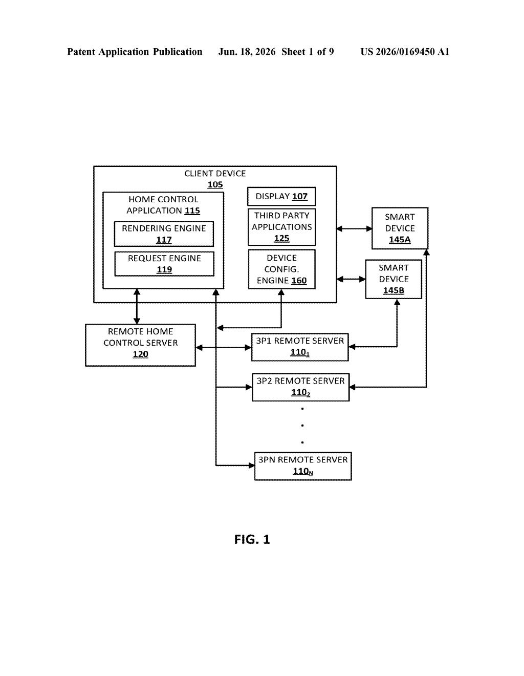 Google Patent: Unified Smart Home Device Control Hub — figure from US 2026/0169450 A1