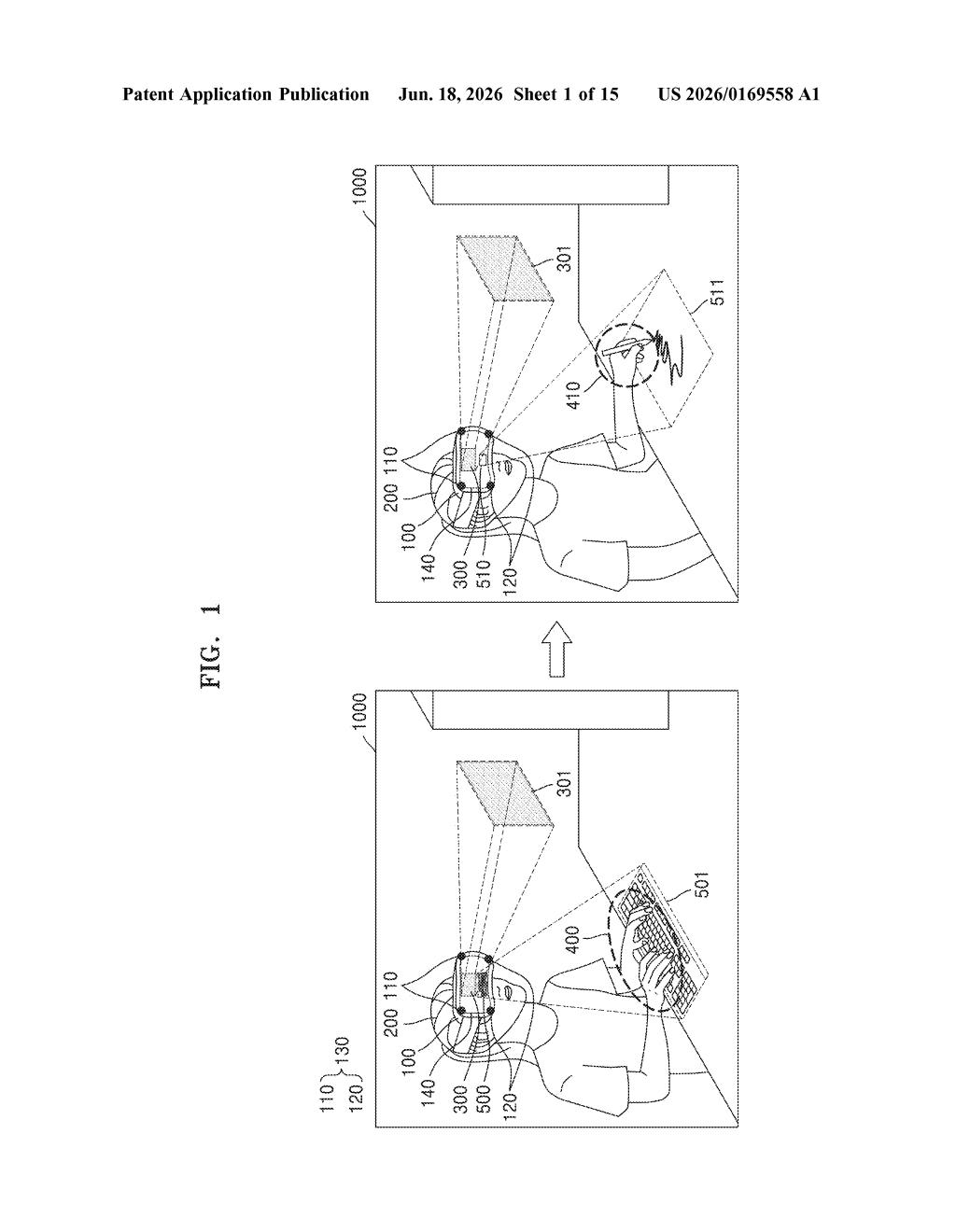 Samsung Patent: Body Pose Controls AR Headset Menus — figure from US 2026/0169558 A1