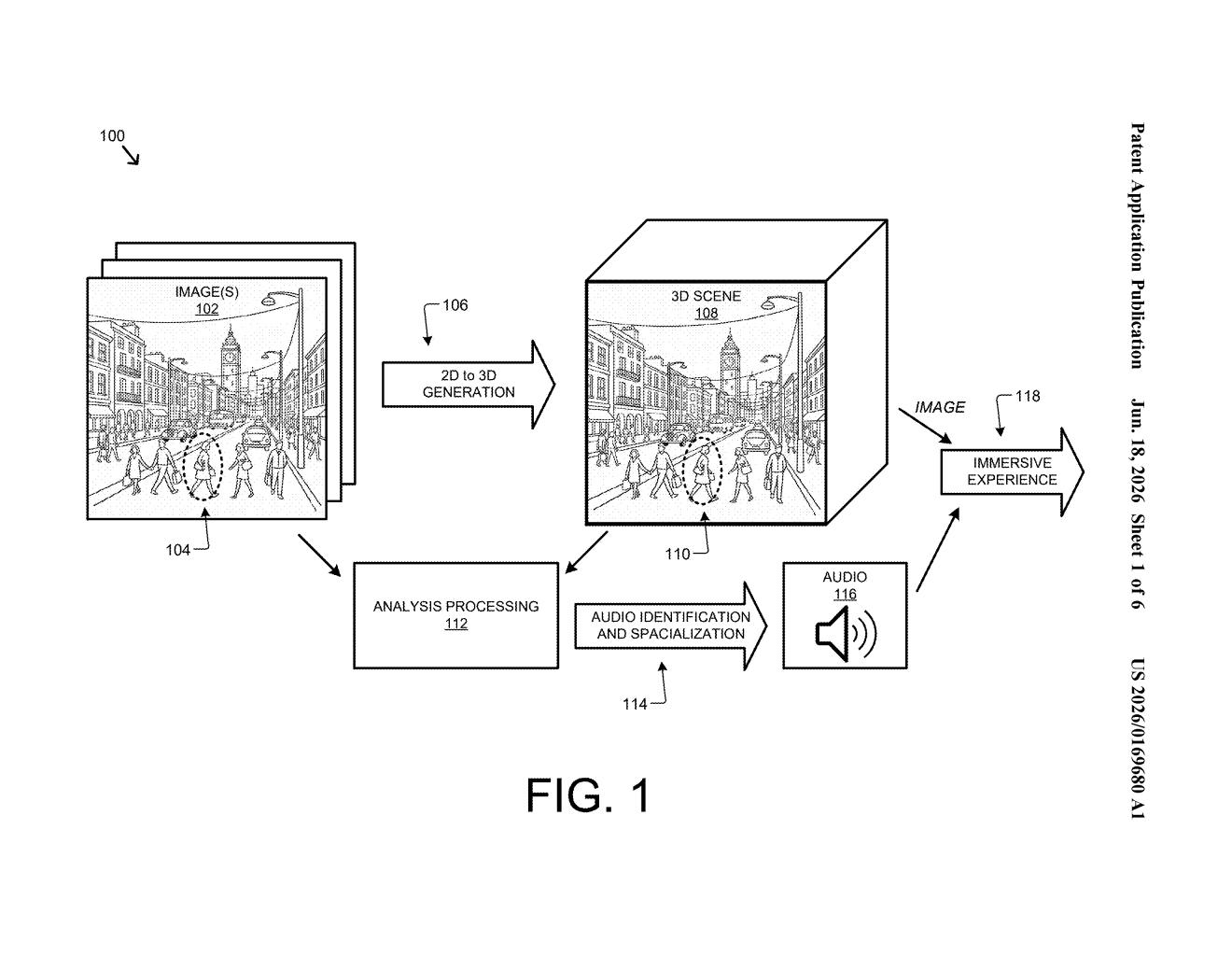 Google Patent: Spatial Audio Generated from 2D Images — figure from US 2026/0169680 A1
