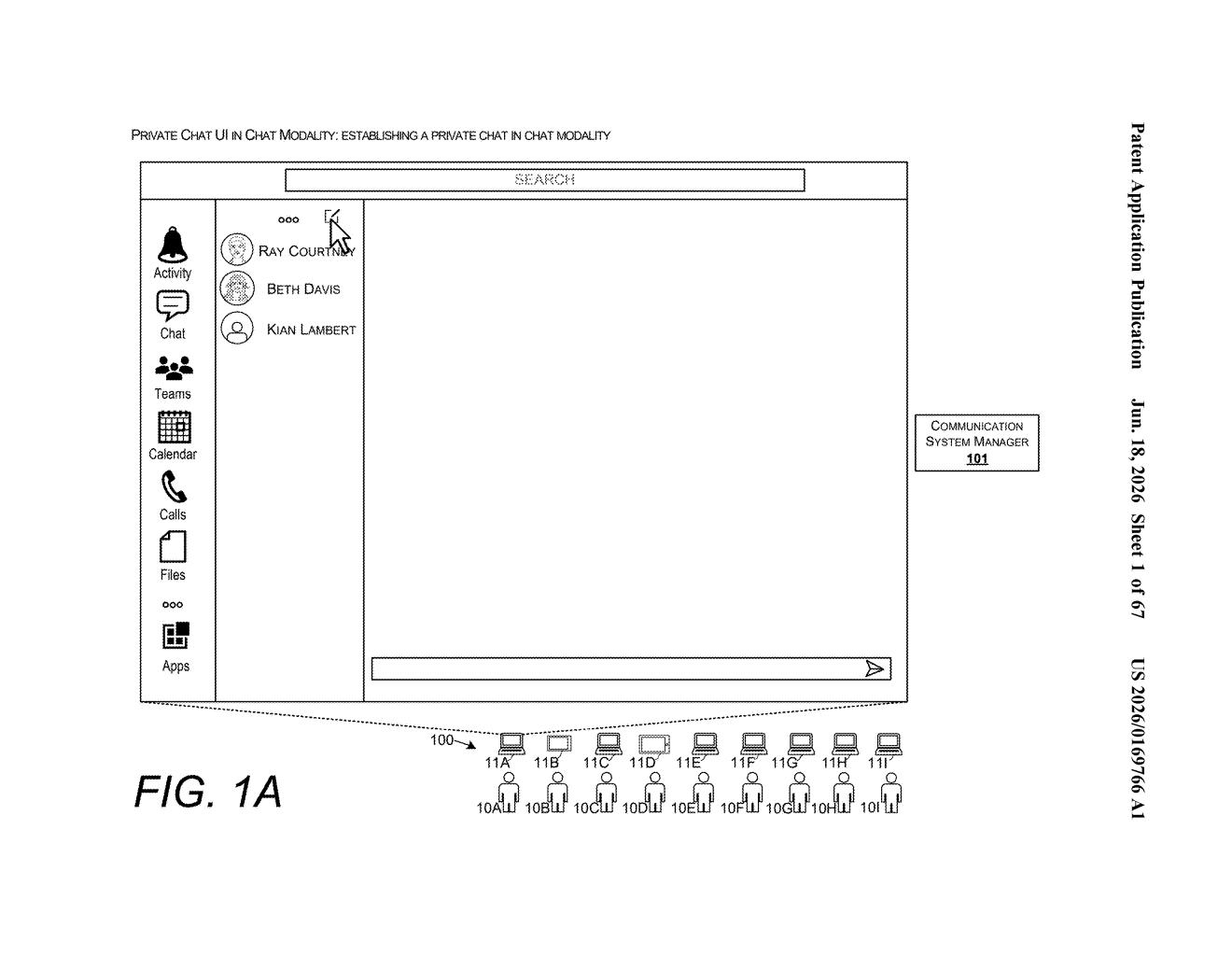 Microsoft Patent: Dual Chat View for Private & Public Meeting Threads — figure from US 2026/0169766 A1