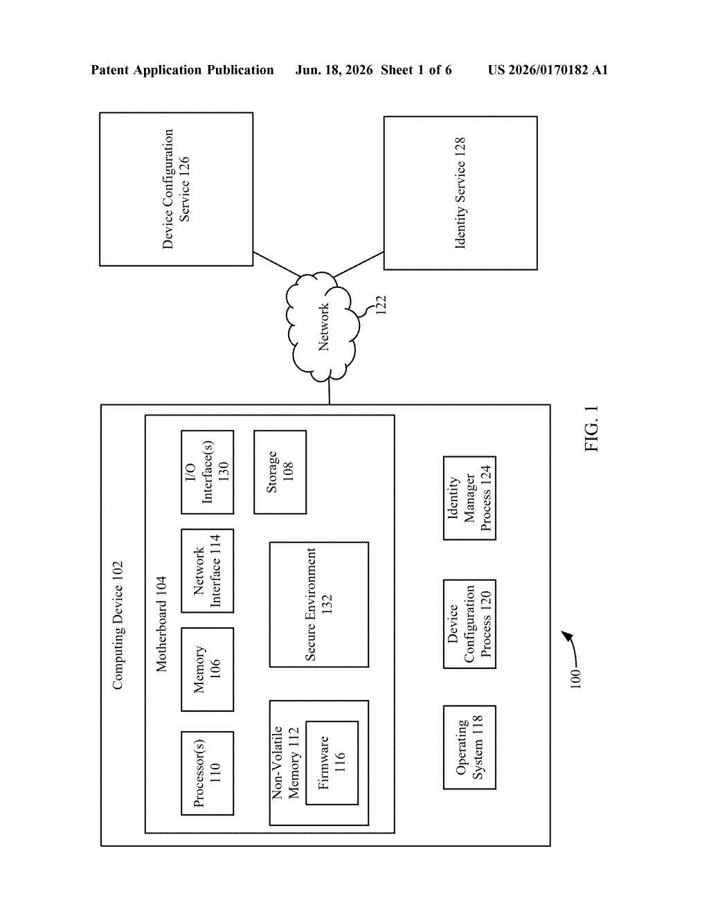Microsoft Patent: Hardware Identity Restoration After Repair — figure from US 2026/0170182 A1