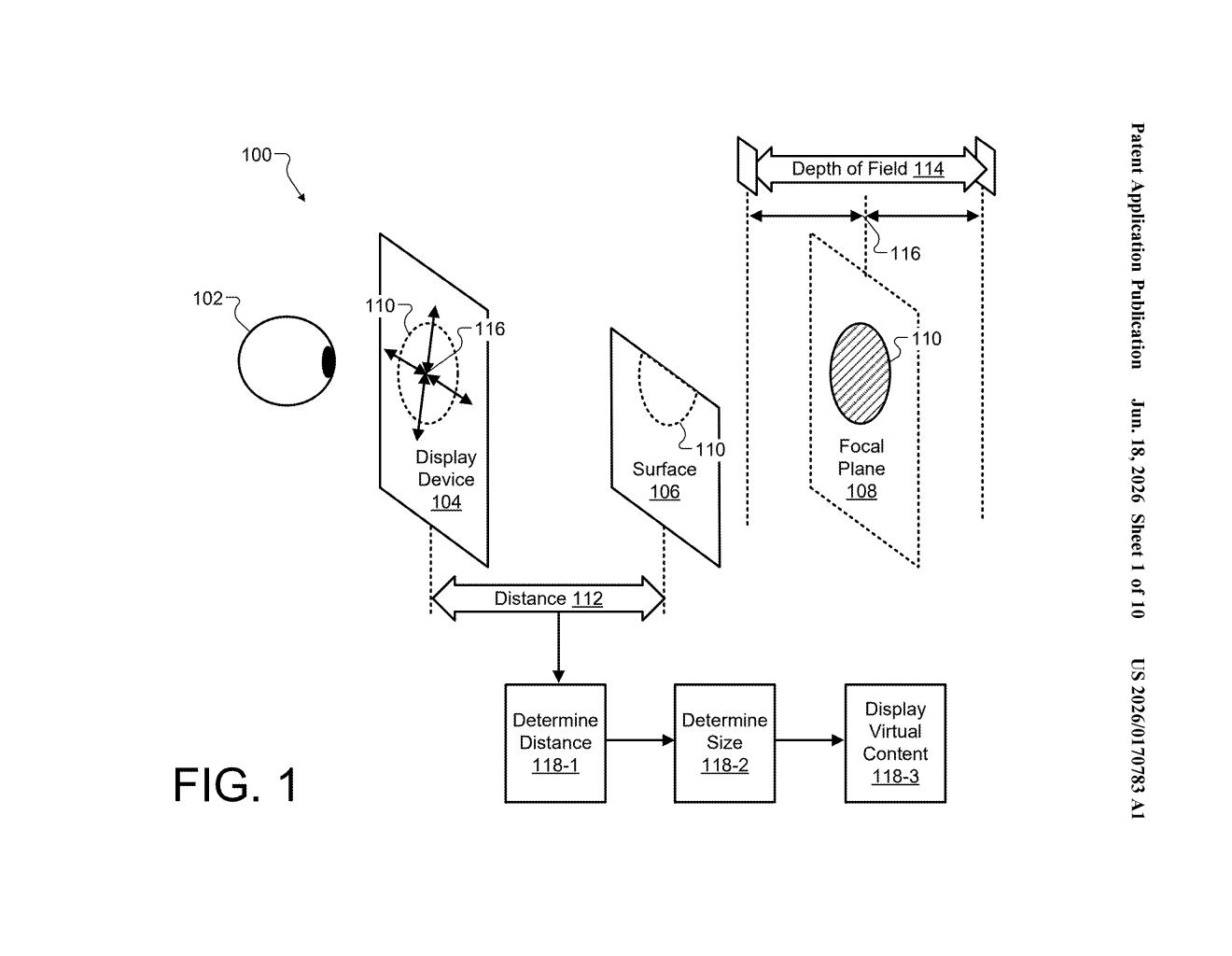 Google Patent: AR Glasses Auto-Resize Virtual Text for Focus — figure from US 2026/0170783 A1