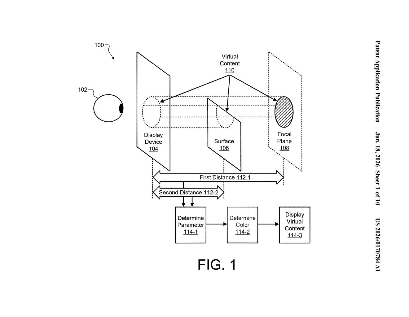 Google Patent: AR Glasses Color-Adjust Virtual Text for Eye Comfort — figure from US 2026/0170784 A1