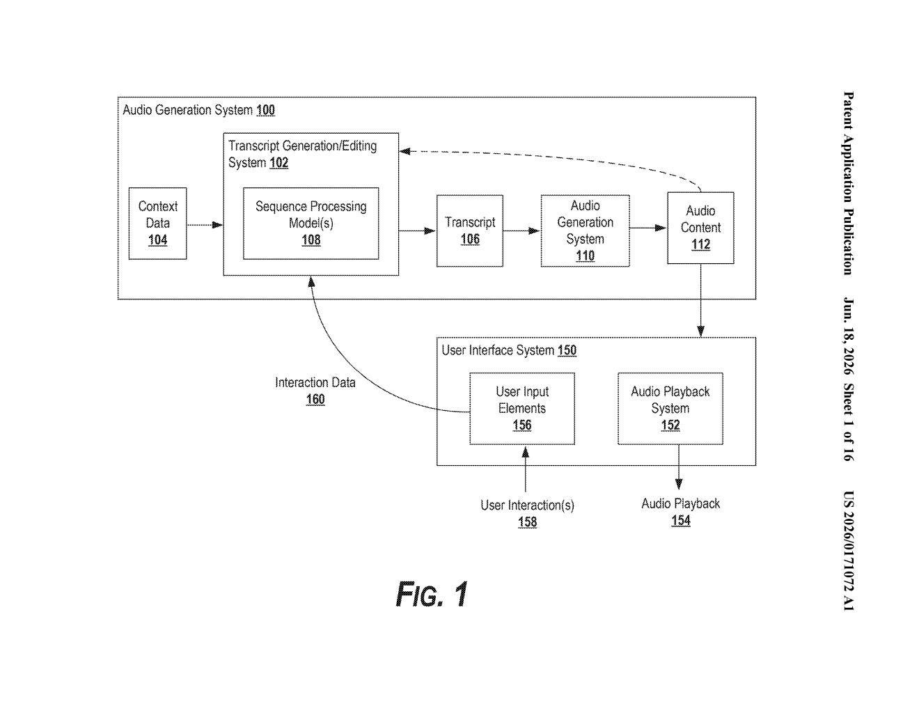 Google Patent: AI That Turns Any Document Into a Natural-Sounding Podcast — figure from US 2026/0171072 A1