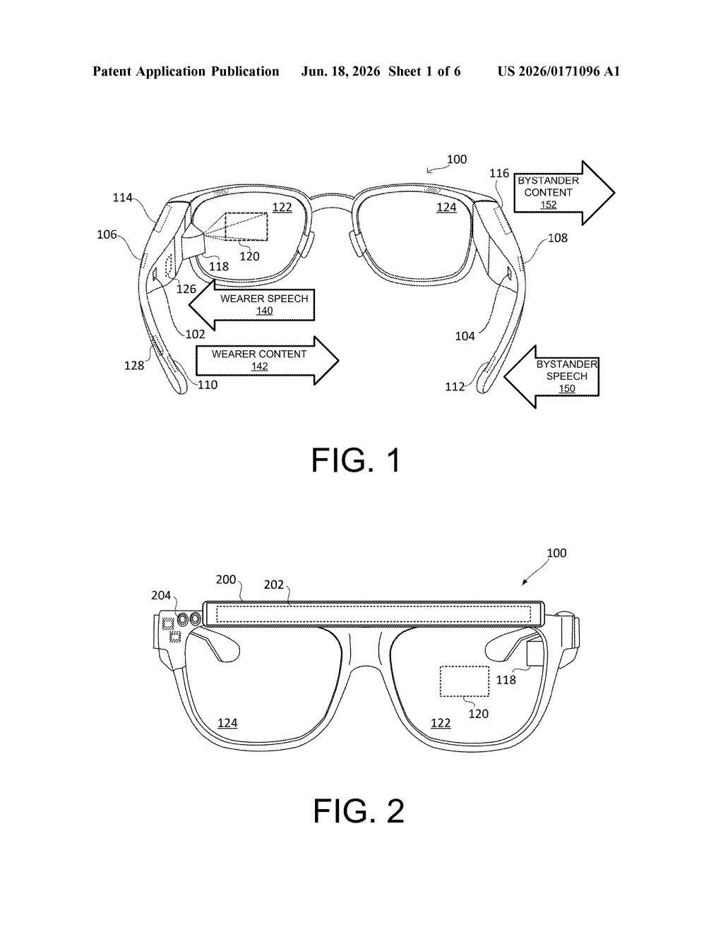 Google Patent: Wearable Device That Talks Back to the Right Person — figure from US 2026/0171096 A1