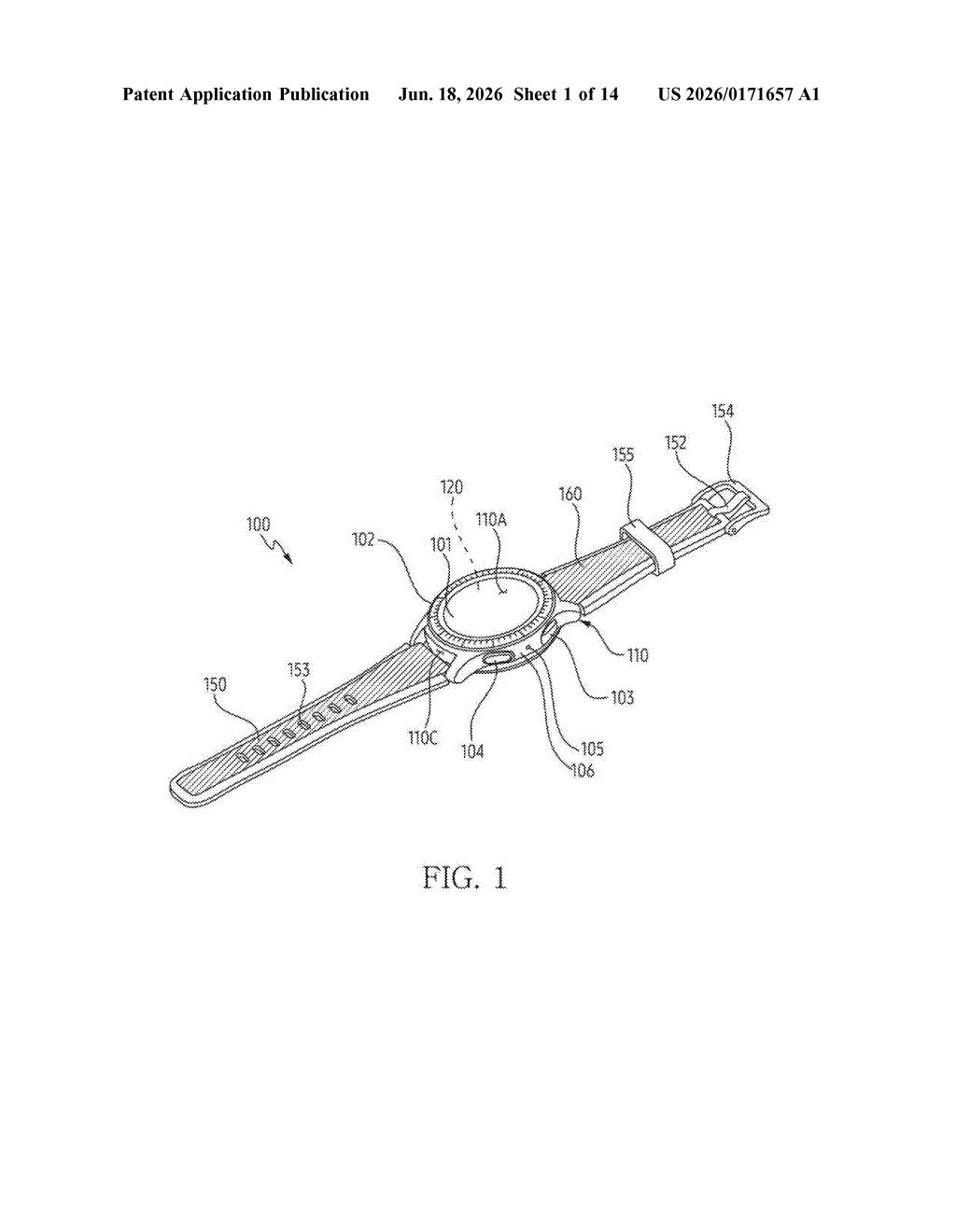 Samsung Patent: Smartwatch Electrode That Doubles as Antenna — figure from US 2026/0171657 A1