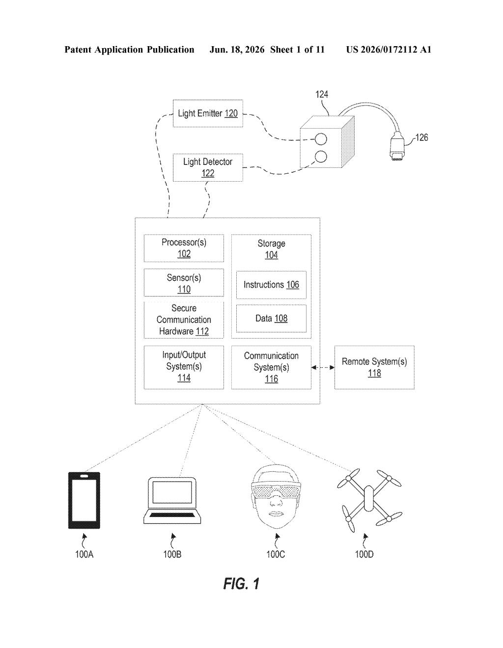 Microsoft Patent: Light-Based Secure Device Authentication — figure from US 2026/0172112 A1