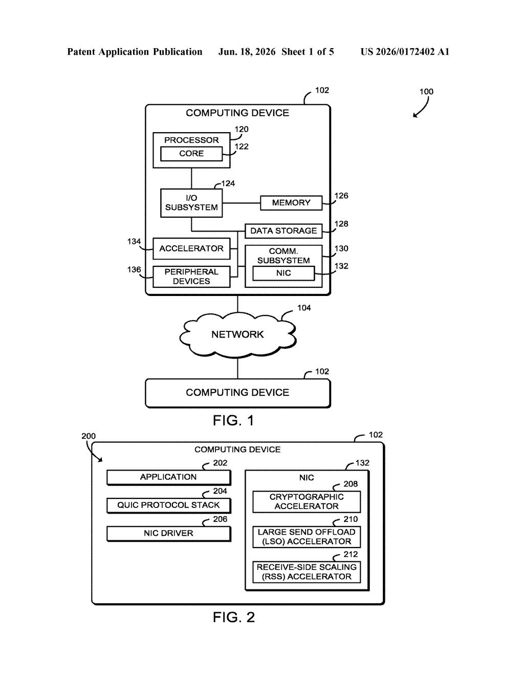 Intel Patent: Faster QUIC Network Packet Processing via Hardware — figure from US 2026/0172402 A1
