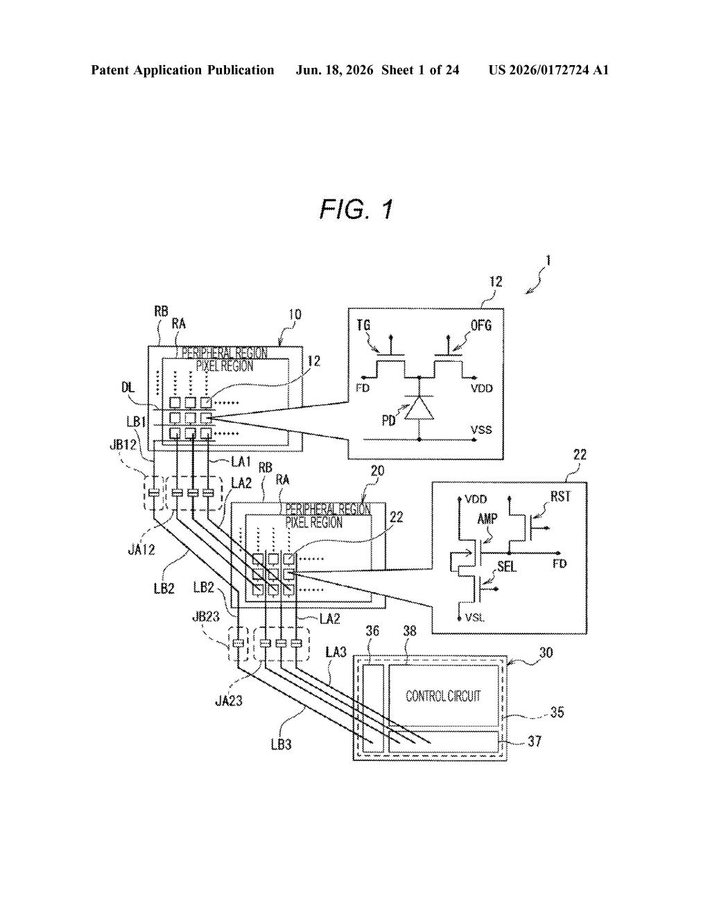 Sony Patent: Stacked Image Sensor with Isolated Transistor Regions — figure from US 2026/0172724 A1