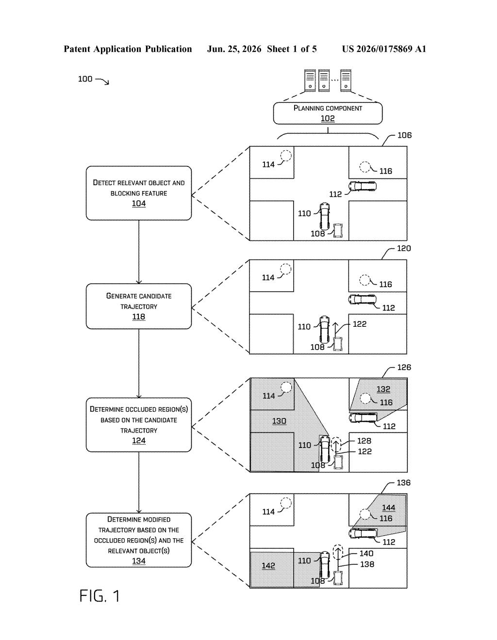 Zoox Patent: Self-Driving Cars That Reposition to See Around Obstacles — figure from US 2026/0175869 A1