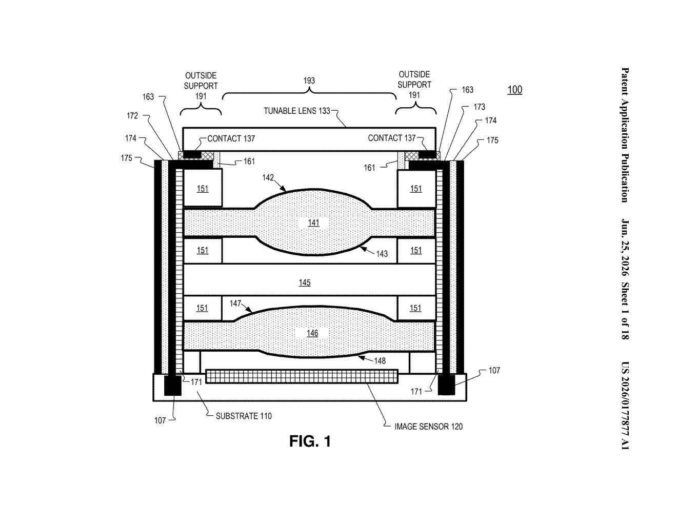Meta Patent: Tunable Lens Camera Module for AR Glasses — figure from US 2026/0177877 A1