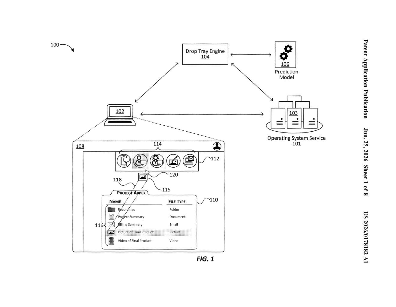 Microsoft Patent: AI-Powered Drag-and-Drop Tray Explained — figure from US 2026/0178182 A1