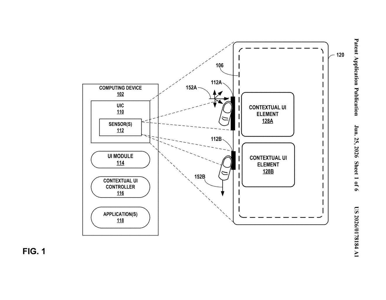 Google Patent: Context-Aware UI Controls Triggered by Gestures — figure from US 2026/0178184 A1