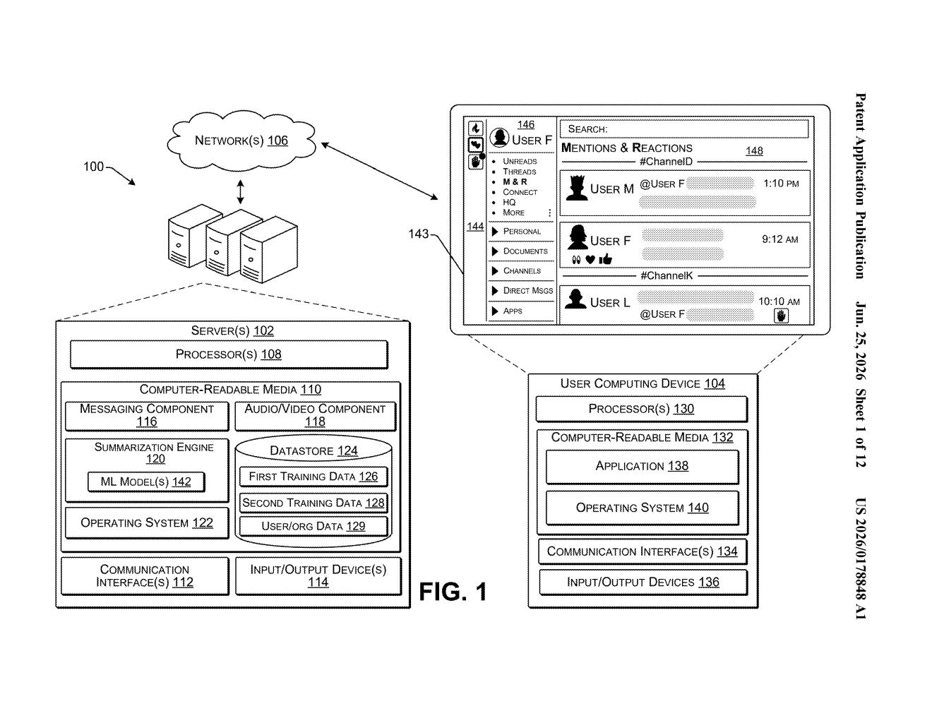 Salesforce Patent: AI Meeting Summaries in Slack — figure from US 2026/0178848 A1