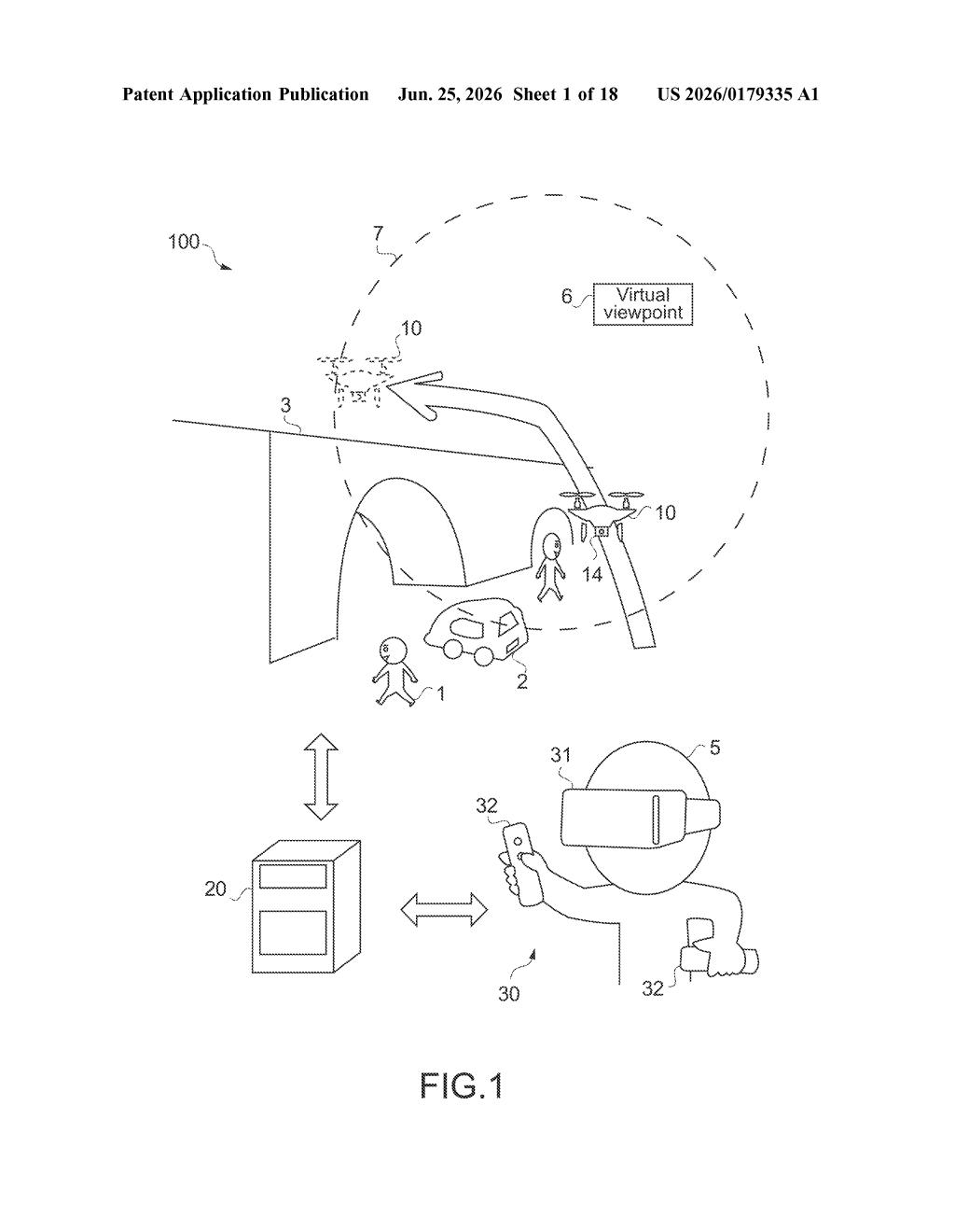Sony Patent: VR Drone Control With Virtual Viewpoints — figure from US 2026/0179335 A1