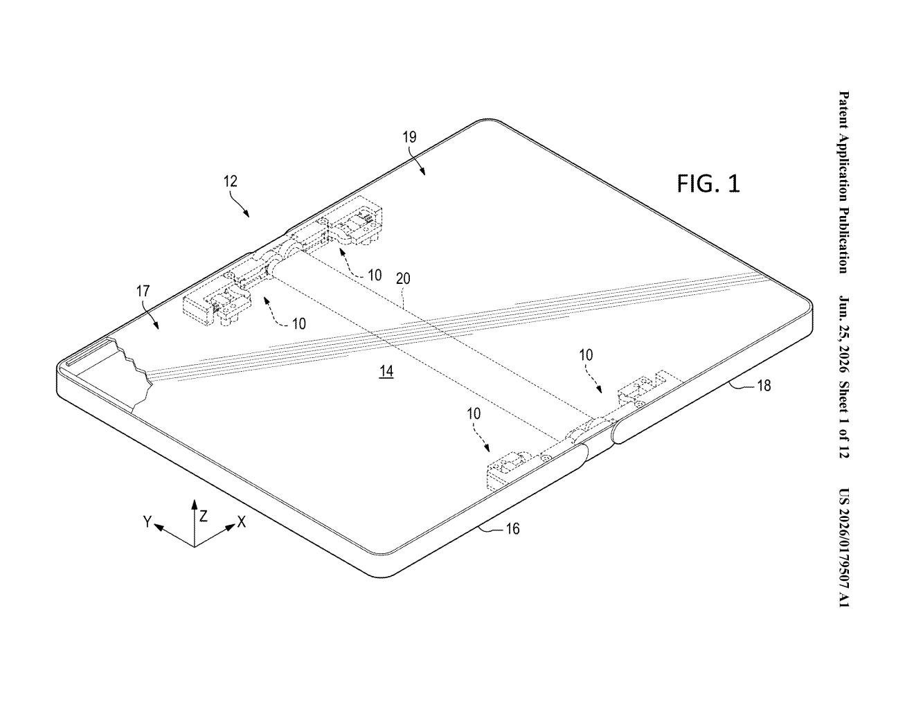 Microsoft Patent: Foldable Display Frame Translation Mechanism — figure from US 2026/0179507 A1