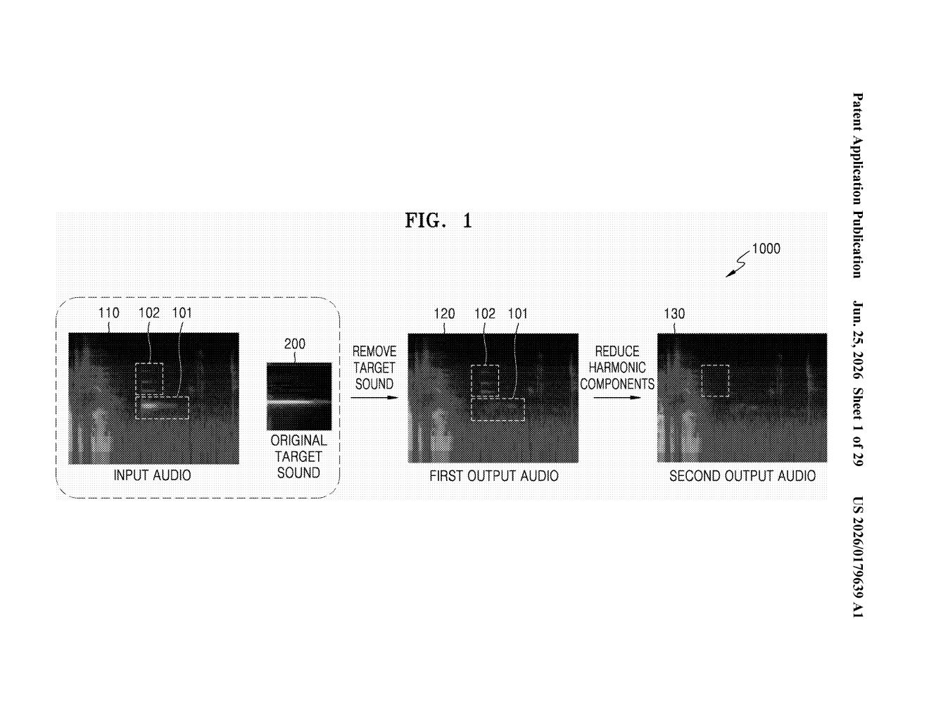 Samsung Patent: AI Audio Cleaning With Harmonic Removal — figure from US 2026/0179639 A1