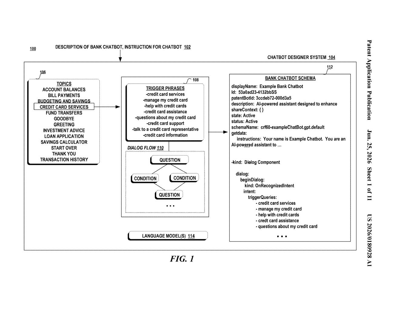 Microsoft Patent: AI That Builds Chatbots From Plain Text — figure from US 2026/0180928 A1