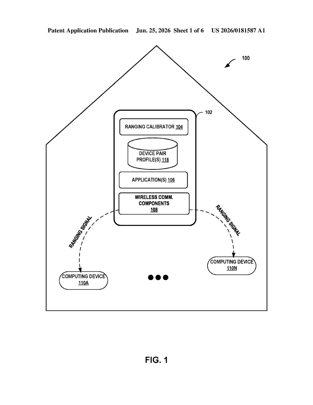 Google Patent: Wireless Distance Calibration for Device Pairs — figure from US 2026/0181587 A1