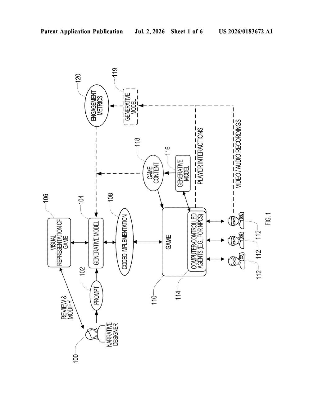 Microsoft Patent: AI That Rewrites Games Based on How You Play — figure from US 2026/0183672 A1