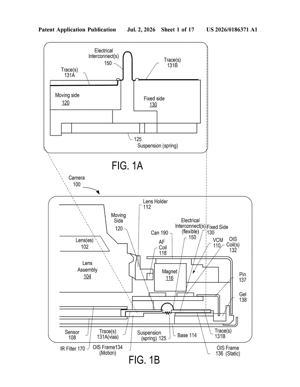Apple Patent: Separate Flexure for Sensor-Shift Cameras — figure from US 2026/0186371 A1