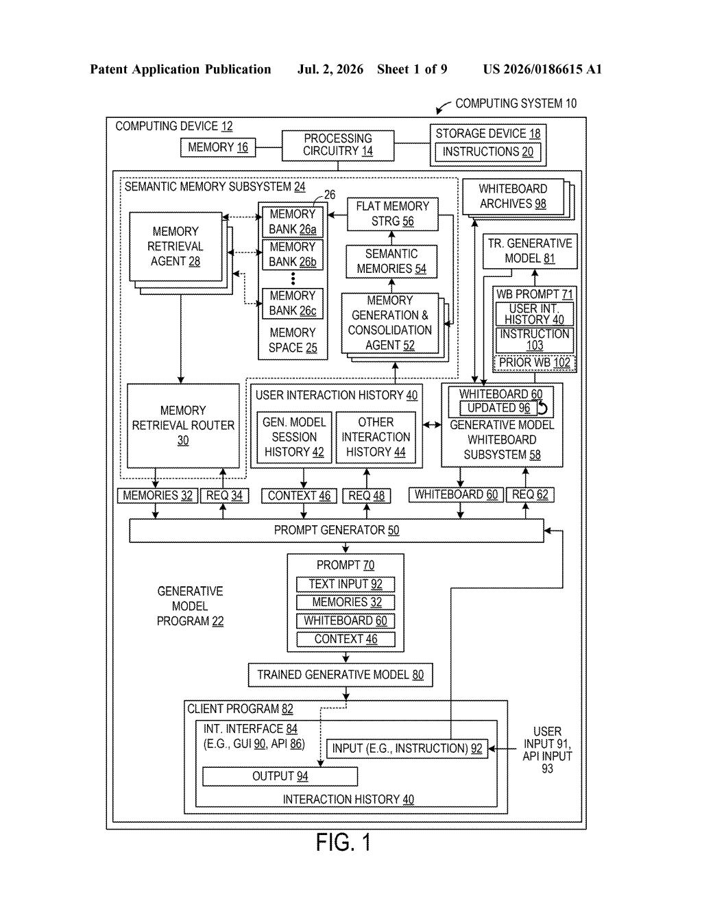 Microsoft Patent: AI Whiteboard Memory for Chatbots — figure from US 2026/0186615 A1