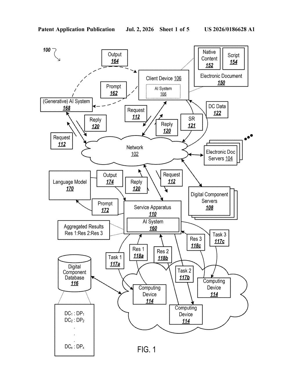 Google Wants to Sell Ads in Your AI Chatbot's Pauses, Patent Shows — figure from US 2026/0186628 A1