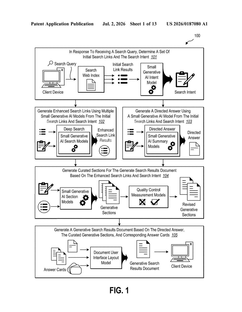 Microsoft Patent: AI-Generated Search Results Pages — figure from US 2026/0187080 A1