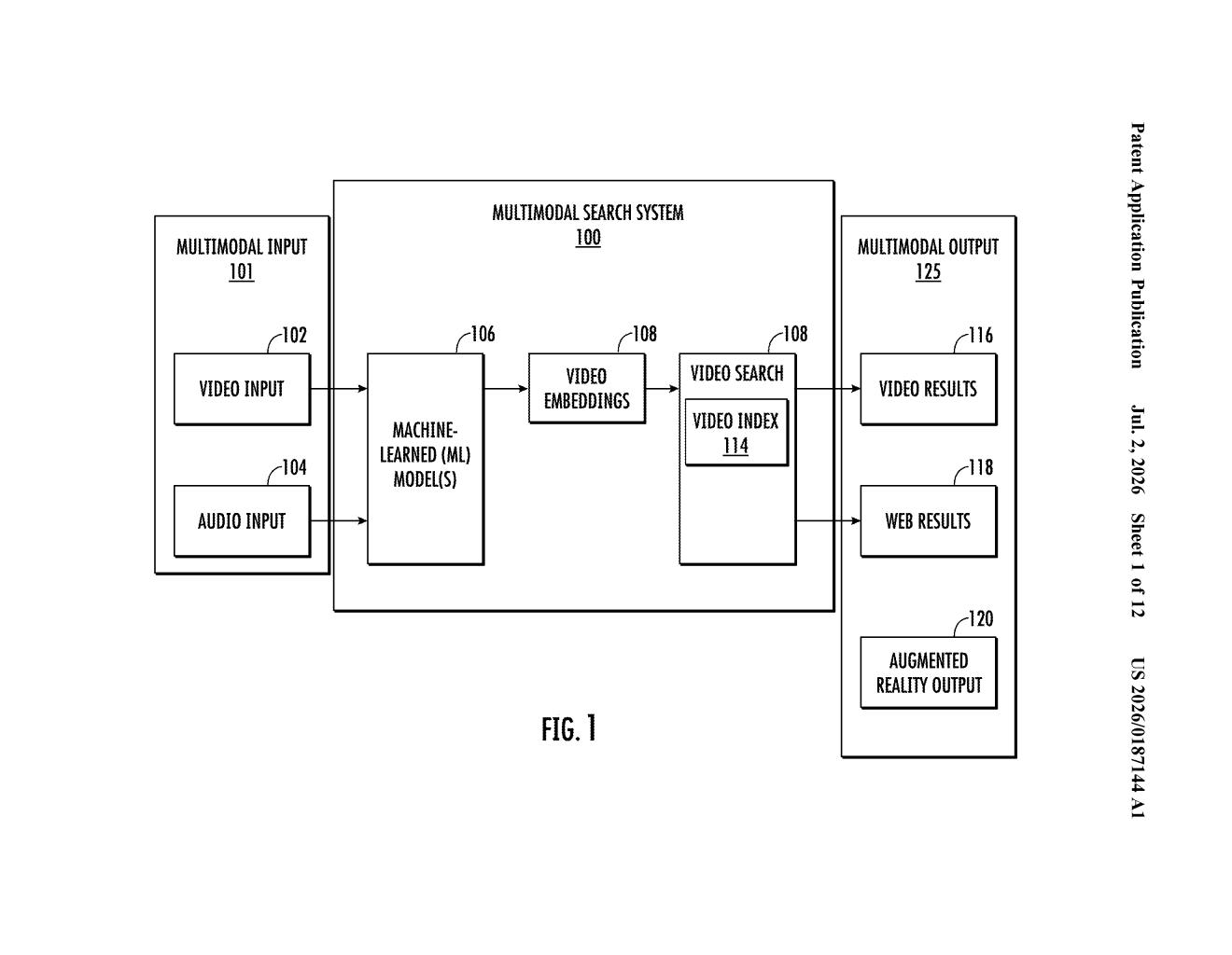 Google Patent: Video and Audio Multimodal Search System — figure from US 2026/0187144 A1