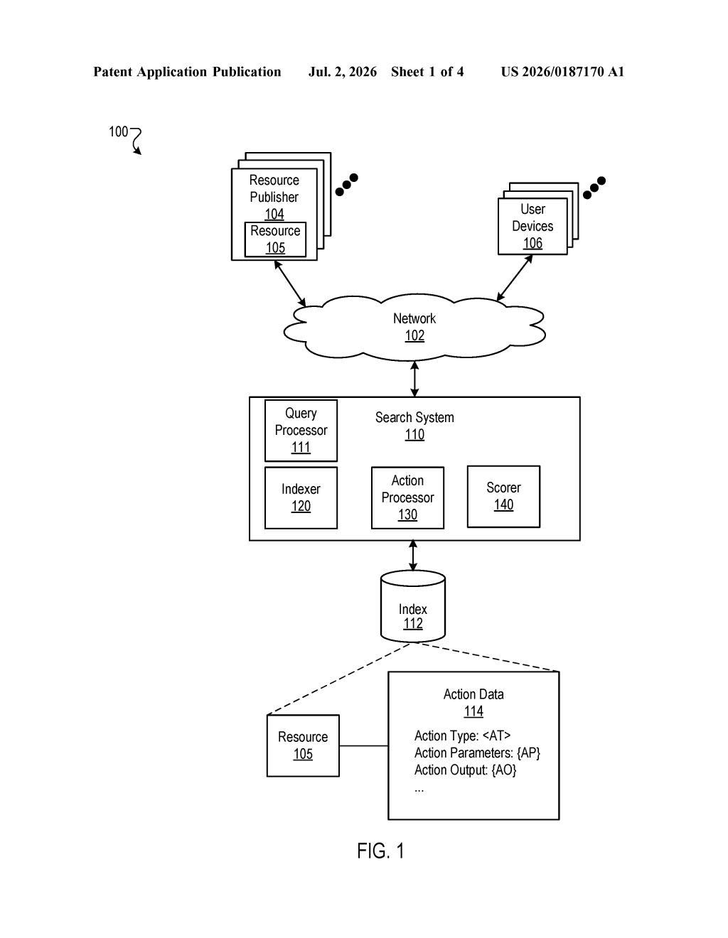 Google Patent: Indexing App Actions for Search Engines — figure from US 2026/0187170 A1