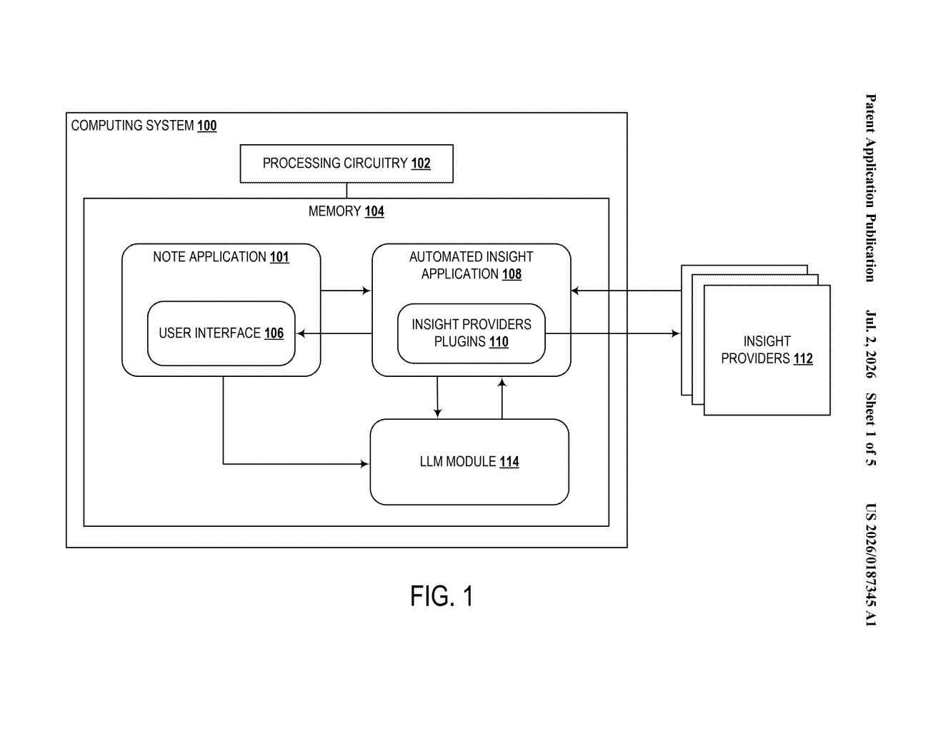 Microsoft Patent: AI Insights Built Into Note Apps — figure from US 2026/0187345 A1
